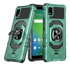 For Cricket Vision Plus Case Shockproof Ring Stand Phone Cover w/ Tempered Glass