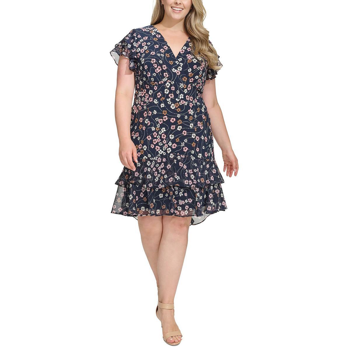 Tommy Hilfiger Womens Navy Faux Wrap Top Fit & Flare Dress Plus 16 BHFO 4607