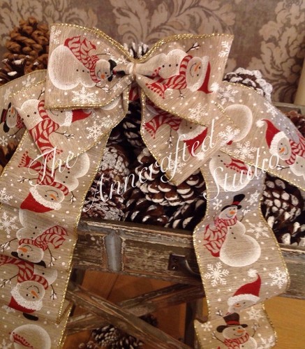 CHRISTMAS WIRED RIBBON & BOWS - 63mm VARIOUS DESIGNS & LENGTHS GIFT WRAPPING - Picture 29 of 36