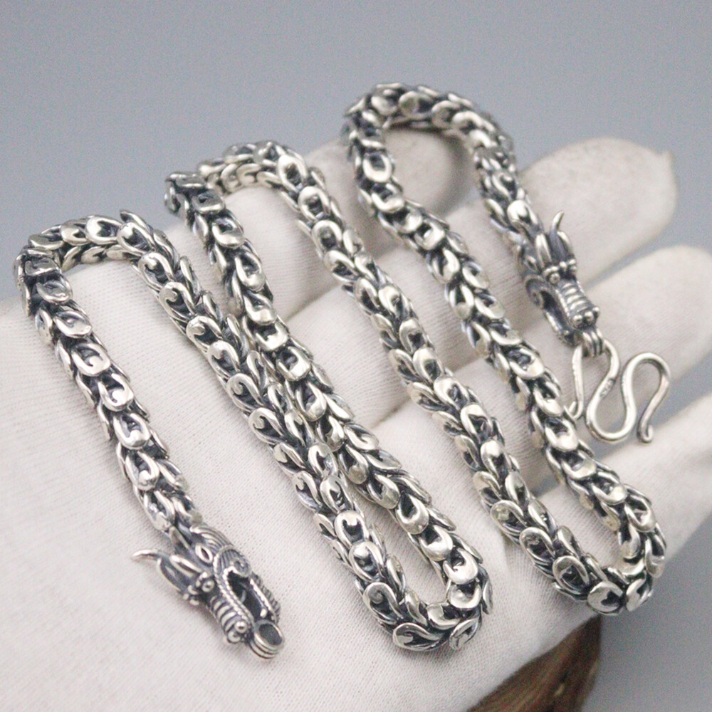 セルディア Pure 925 Sterling Silver Dragon Head 7mm Link Chain Men's