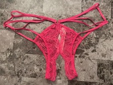 NWT VICTORIA'S SECRET XXL PINK LACE STRAPPY GOLD RING CROTCHLESS CHEEKY PANTIES