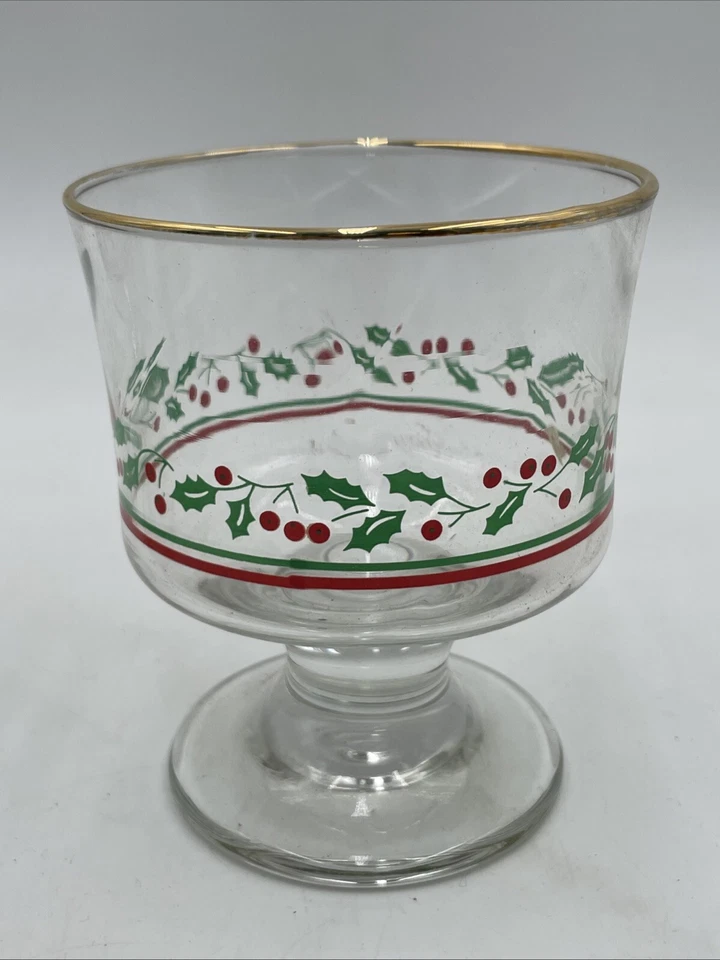 6 Arby's 1986 Christmas Sherbet Dessert Glass Vintage Holly & Berry Libbey Xmas - Image 2 of 4