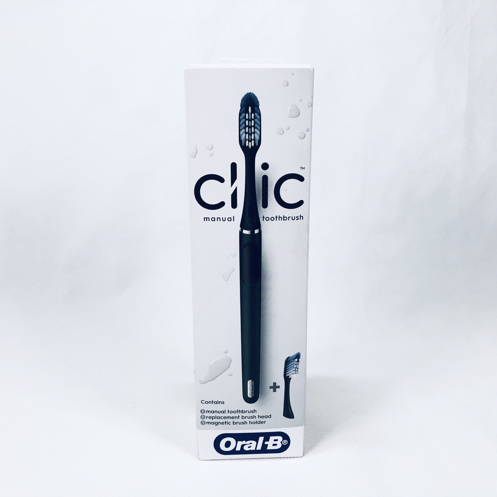 OralB Clic Manual Toothbrush, Matte Black, with 1 Bonus Replacement