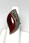 925 THAI Ring Sterling Silver Cornelian Marcasites Women Size 7.5 8.61g Vintage