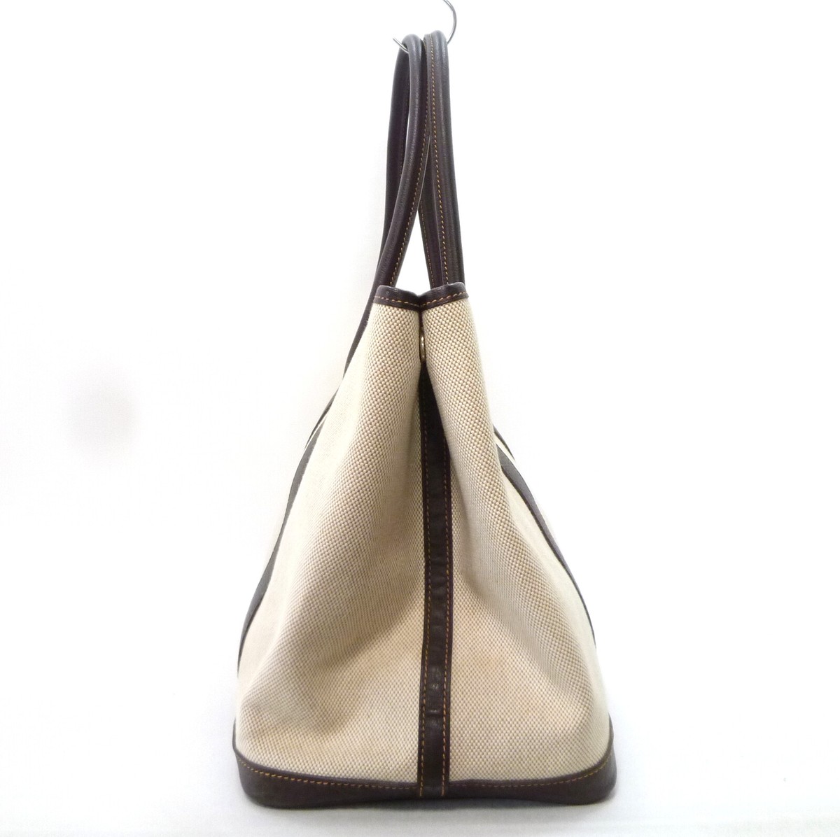 Auth HERMES Garden Party PM Toile H/Leather Tote Bag K in