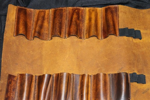 Rotolo coltello da chef in pelle Aaron Leather Goods TAN KR77 pelle nuovo! PICCOLO! - Foto 3 di 7