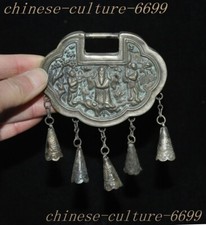 old Chinese Tibet silver character text Children Lock Amulet Pendant Necklace