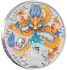 2024 COLORED Lunar YEAR OF THE DRAGON 1 oz 999 Fine Silver Coin in CAPSULE