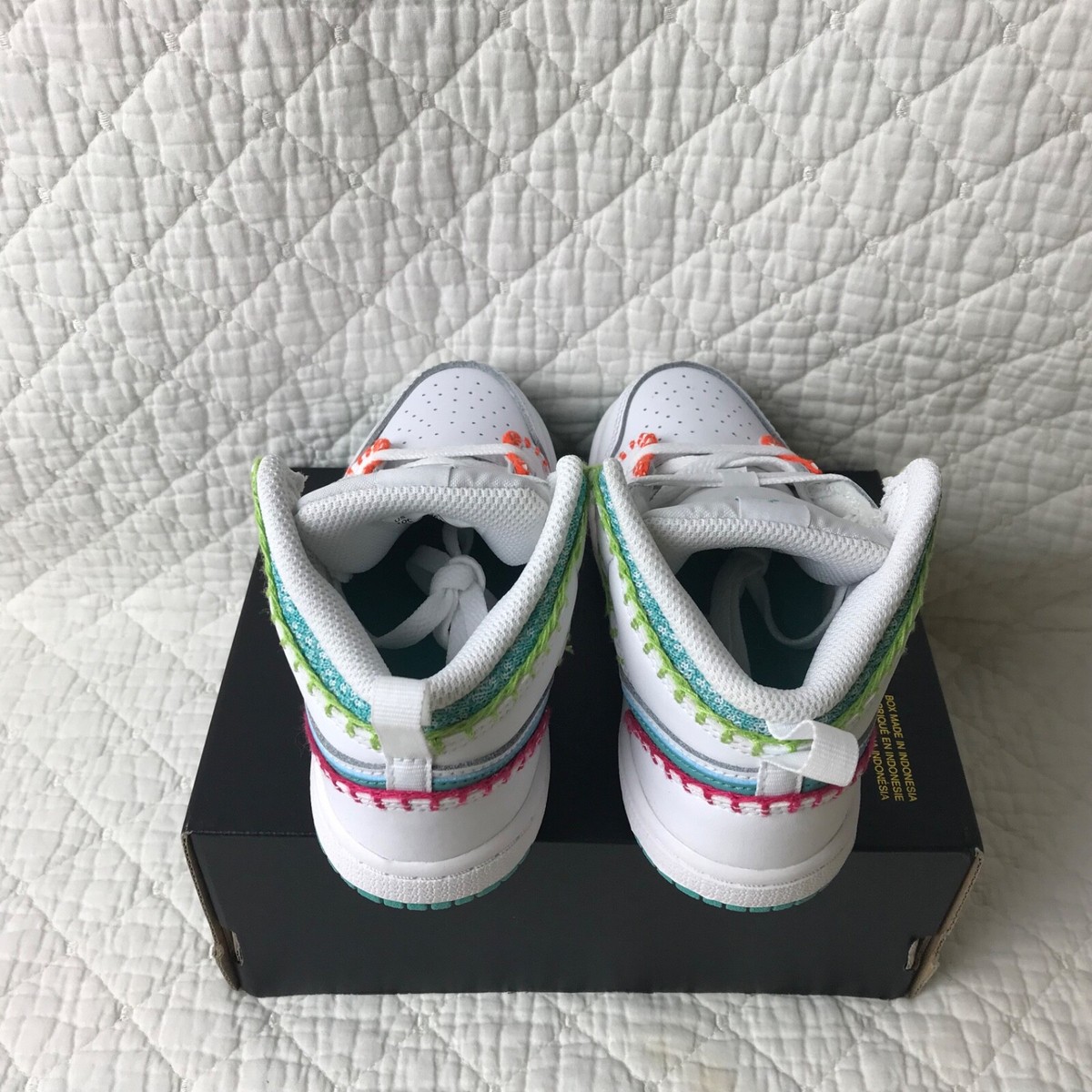 Nike Air Jordan 1 Mid SE (TD) Shoes Toddler SZ 7C White/Teal