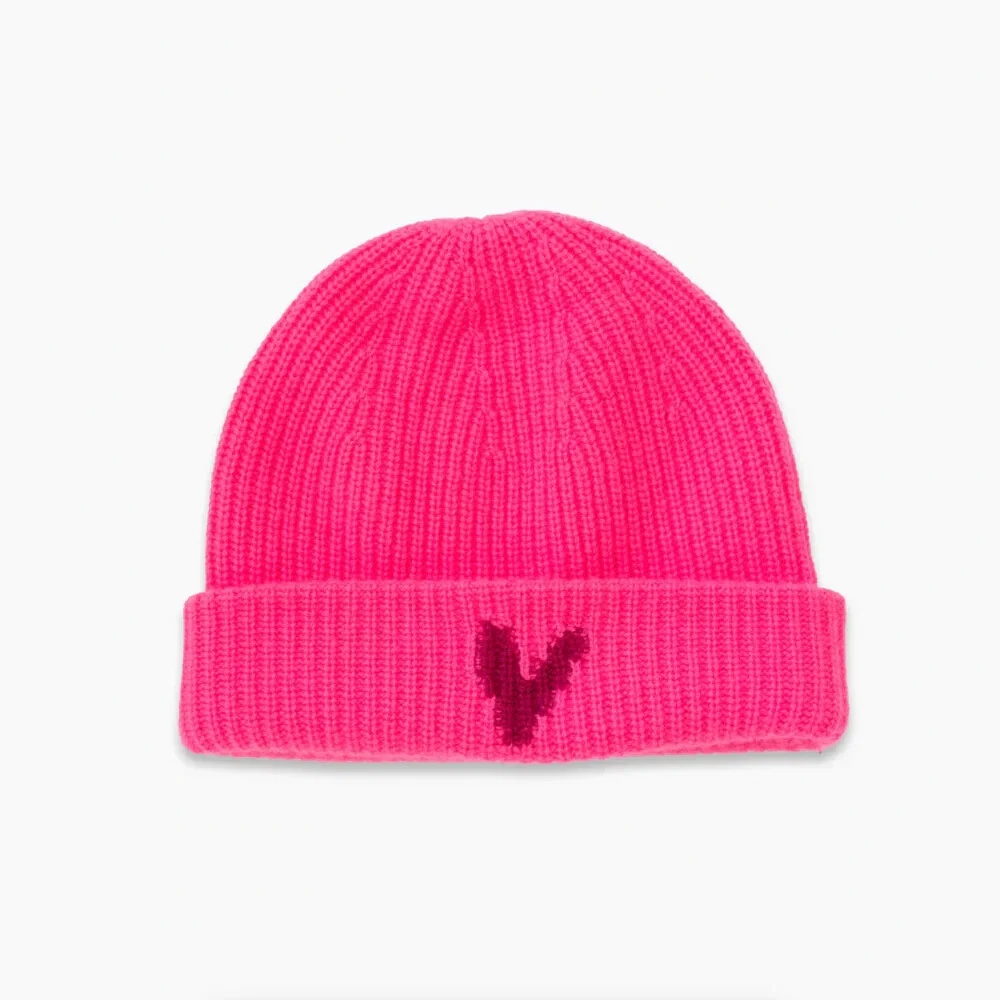KERRI ROSENTHAL Hat Womens Neon Pink Beanie Hidden Heart 100% Cashmere $178 Cashmere beanie hat for kids & teens - neon pink – Neon pink main image 4