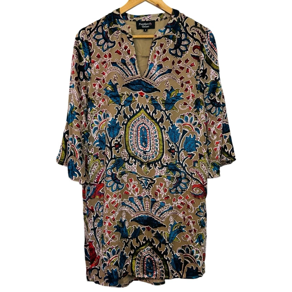 Anthropologie Feathers By Tolani Bohemian Crushed Velvet Floral Shift Dress SM - Image 2 of 4