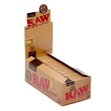 Raw Classic 1 1 4 Size Rolling Paper 33 Leaves per Pack Box of 25 Packs