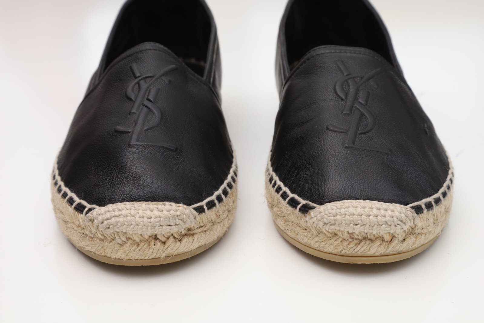 Yves Saint Laurent YSL slip on in pelle nera espadrilla taglia 7 (EU 37)