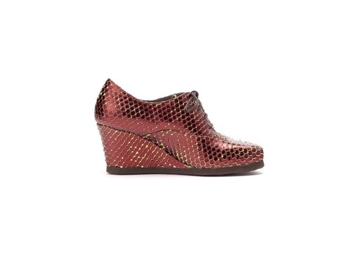 Lisa Tucci Shoe Shoes Wedge Heel Lace Up Shimmering Bordeaux Red Bronze - Picture 3 of 3