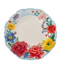 Four (4) Pioneer Woman ~ BRILLIANT BLOOMS ~ 10.75" Dinner Plate ~ Stoneware