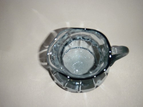 FENTON 4.25" LIGHT BLUE SMOOTH GLASS CREAMER PITCHER RIBBED APPLIED HANDLE GIFT - Picture 5 of 11