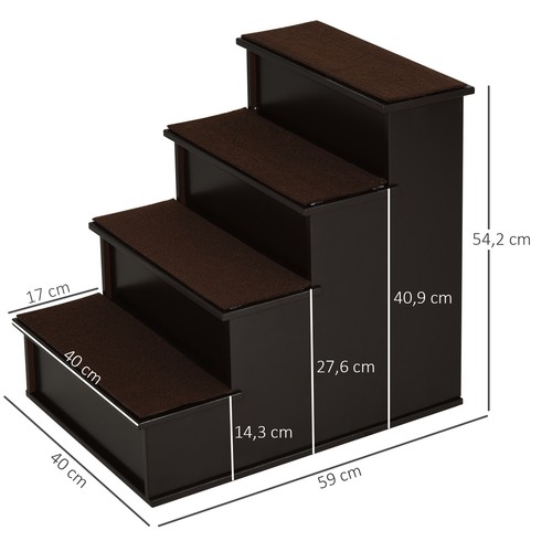 Escalera para mascotas escalera para perros de 4 niveles escalera para gatos ayuda para entrar MDF marrón oscuro - Imagen 4 de 10