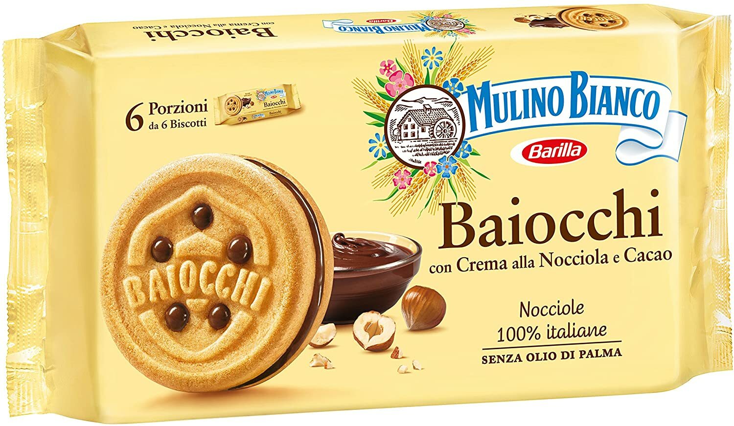 Mulino Bianco Biscotti Baiocchi con Crema alla Nocciola e Cacao, 336g