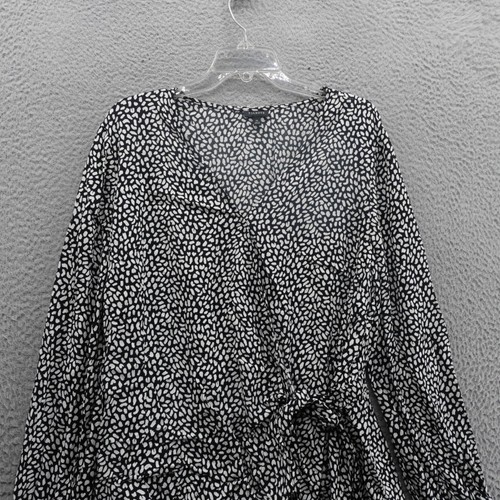 Talbots Faux Wrap Waist Tie Top XL Black White Dot Womens Career Classic - Picture 3 of 12