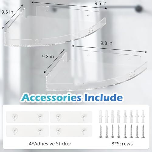 2 Pack Acrylic Corner Shower Caddy, Clear Corner Shower Shelf with 4 Hooks, 