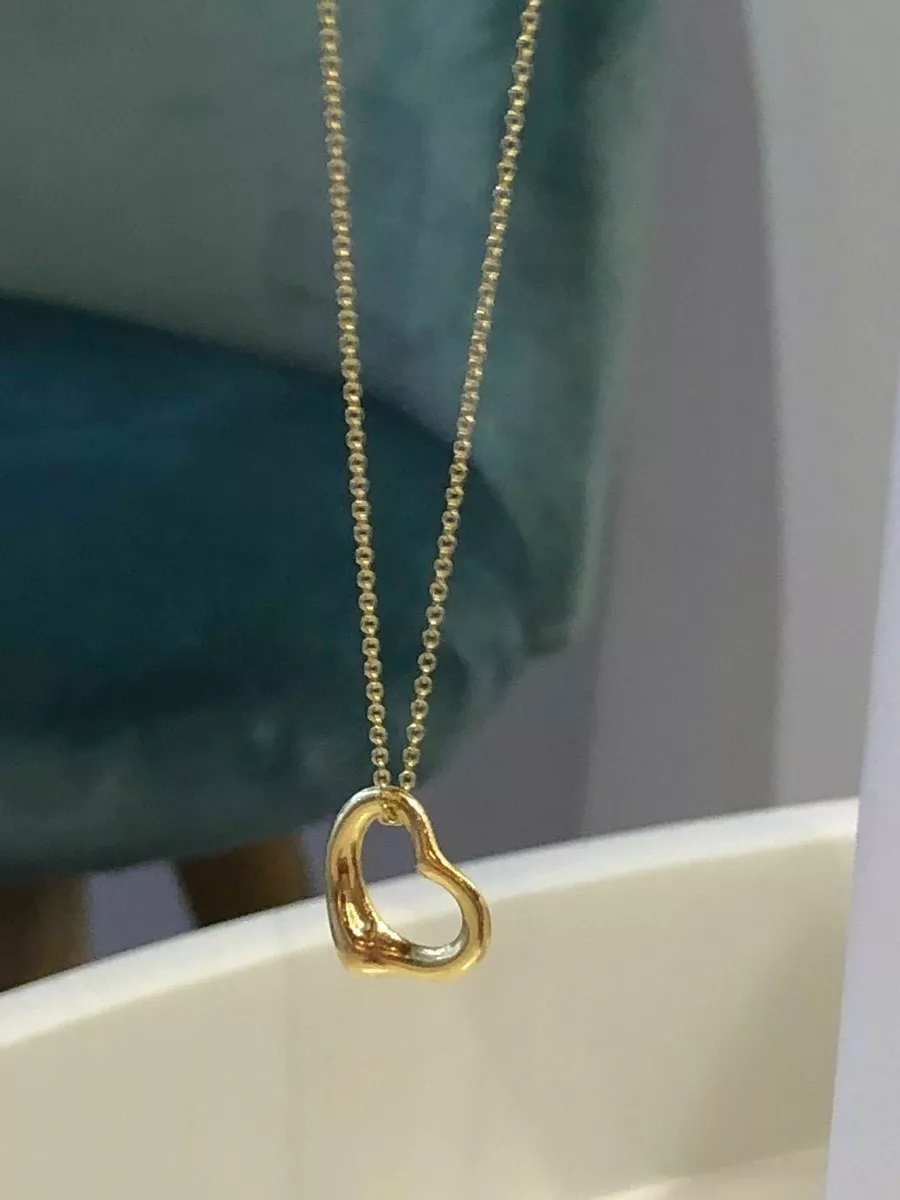 Tiffany Co Elsa Peretti Open Heart Pendant Necklace 18K Yellow