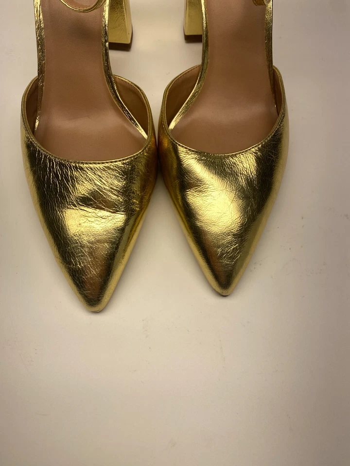 Nordstrom Feminino Paola Gold Tira no Tornozelo Bomba Pontiaguda Tamanho 8 - Imagem 3 de 4