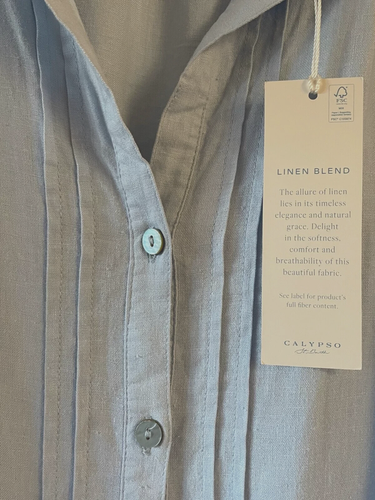 NWT CALYPSO ST BARTH SUMMER BREEZE LT BLUE SHIRT MIDI DRESS EYELETTE DTL PCKTS L