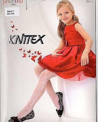 KOMMUNION Mädchen Strumpfhose weiß Blumenranke Lurex Fest Blumenmädchen Knittex 