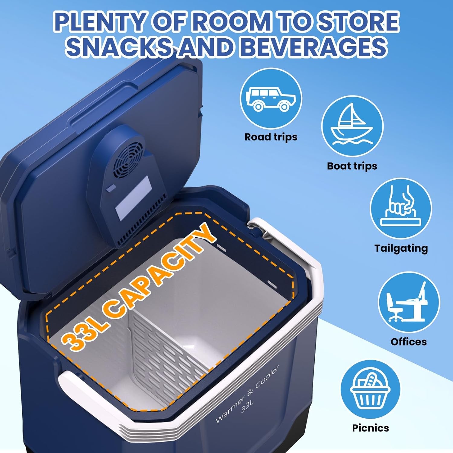 35Quart 33L Portable Electric Cooler Warmer Dual-Power Car Refrigerator 12V/110V