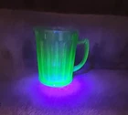 Vintage Hazel Atlas Ribbed Uranium Glass Pitcher Green 6 1/4” tall
