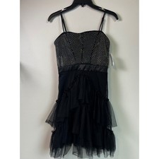 City Studio Jr's Black Rhinestone Tulle Ruffle Dress Fit Flare Sz 1 NWT
