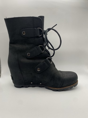 Botas de cuña gruesas de cuero negro SOREL NL2173-011 JOAN OF ARCTIC para mujer talla 7,5 - Imagen 7 de 10
