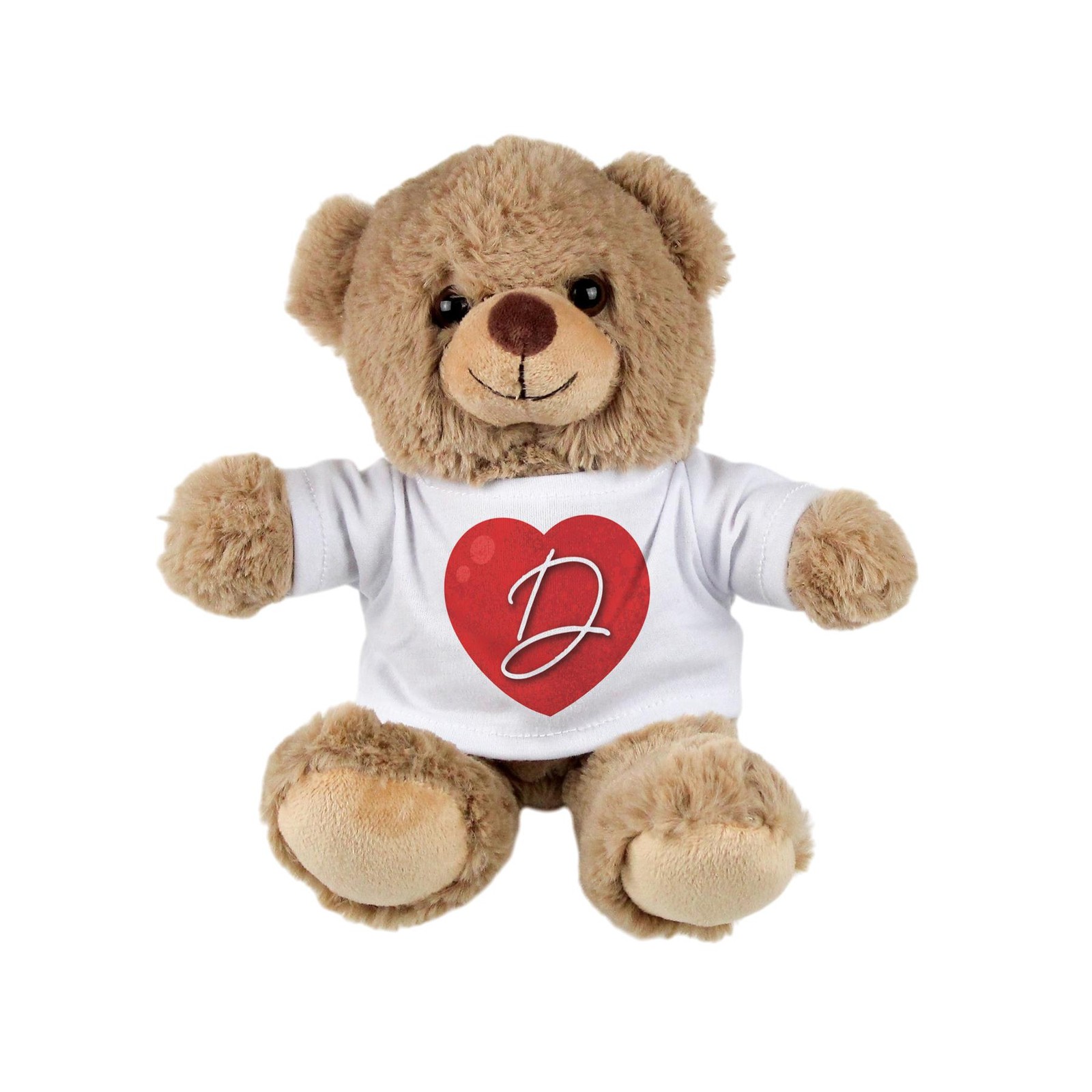 Valentine's Day Letter D Teddy Bear - Light Brown Stuffed Toy with T-Shirt