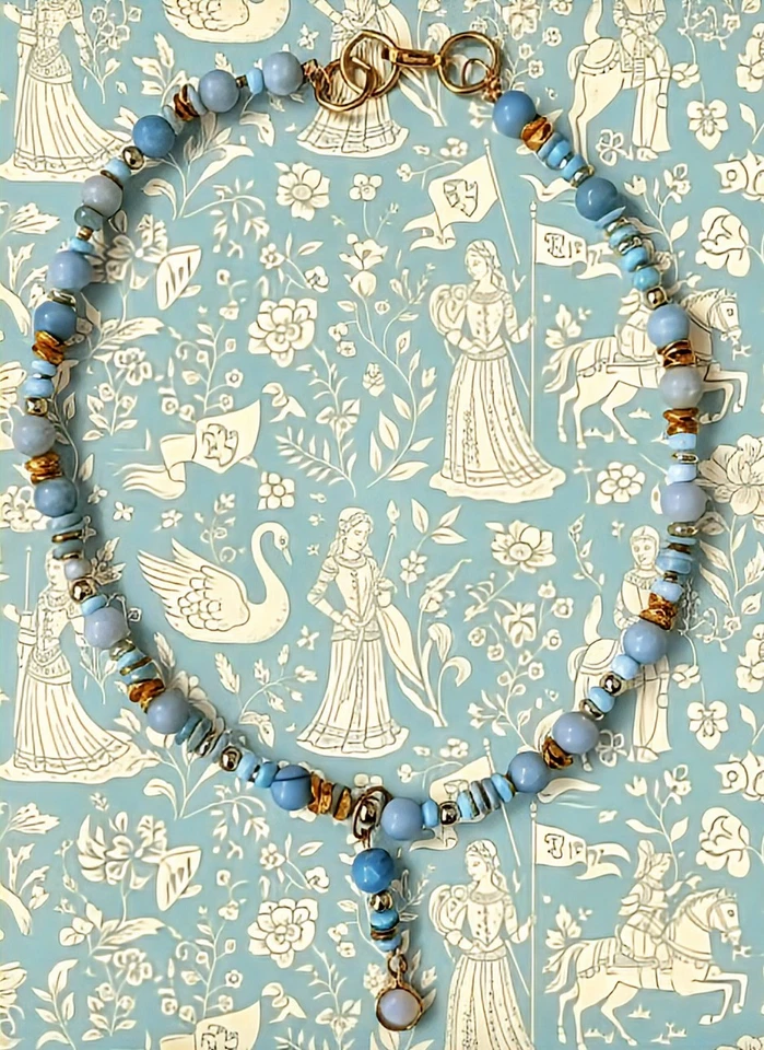 Collar chapado en oro con cuentas de amazonita natural azul como nuevo Foto 2 de 4