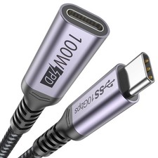 DteeDck USB C Extension Cable 3ft, Type C 3.2 100W Fast 3 Feet, Grey