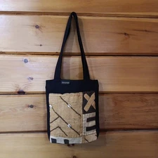 Mongoose South Africa Shopper Tote Shoulder Bag Tribal Abstract Black W/Burlap 