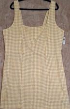 Old Navy Yellow White Gingham Smocked Knee Length Sundress XXL Tall Linen Blend