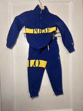 NWT Polo Ralph Lauren Boy Tracksuit 2 Piece Set Blue Sweatshirt Jogger Pant 67