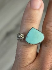 STERLING SILVER NATIVE AMERICAN SW KINGMAN TURQUOISE ADJ BYPASS RING SZ 7 .925