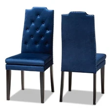 Baxton Studio Dylin 20"H Button Tufted Wood Dining Chairs in Navy Blue Set of 2