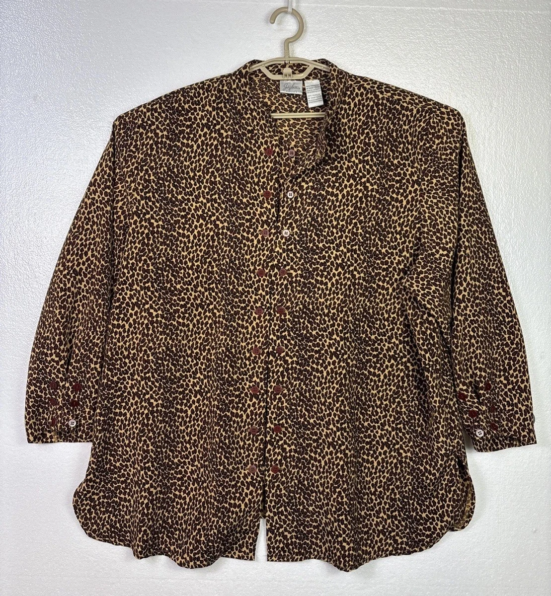 Chemise Femme Jaclyn Smith - Taille 2X, Manches Longues, Couleur Noir/Blanc/Marron, Occasion