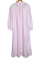Vintage Cachet Pink Long Nightgown Floral Embroidered Size L Soft Made USA