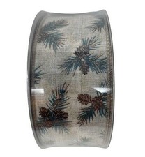 2.5" X 50 Yd Premium Wired Holiday Ribbon White, Gold Glitter Pinecone Mega Roll
