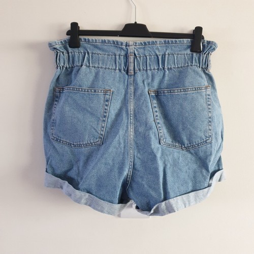 Topshop Mom Paperbag Elasticated Waist Blue Denim Shorts Size UK 14 VGC - Picture 8 of 20