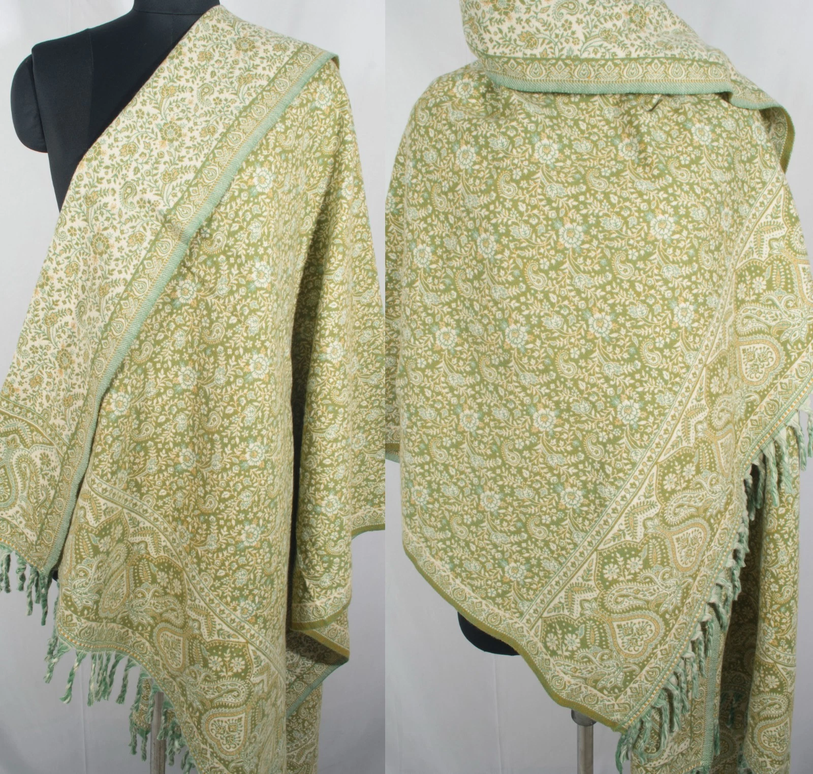 Green Large Yak Wool Shawl Himalaya Handmade Soft Warm Throw Blanket Unisex Wrap
