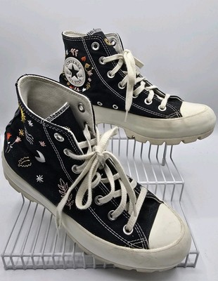 Womens Converse Chuck Taylor All Star Hi Top Sneaker Black Embroidered Sz 7.5