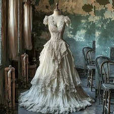 Exquisite Lace Applique Victorian Wedding Dresses Women Long A-Line Bridal Gowns