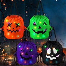 4 Pcs Light up Halloween Buckets, LED Trick or Treat Bags