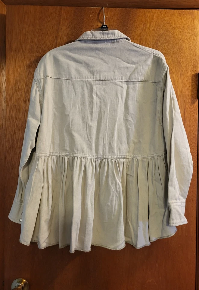 NWT 1.4.3. Story By Line Up Jean Jacket Beige Baby Doll Style Pearl Snaps Sz L - Image 4 of 4