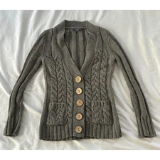 Twenty One Gray Cable Knit Button Front Womens Cardigan Sweater S